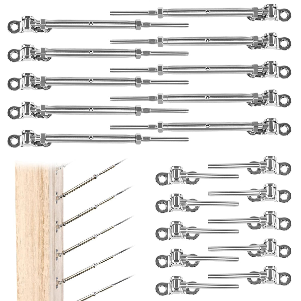 10 Set Cable Railing Kit 1/8 T316 Stainless Steel Turnbuckle Hardware Z10671