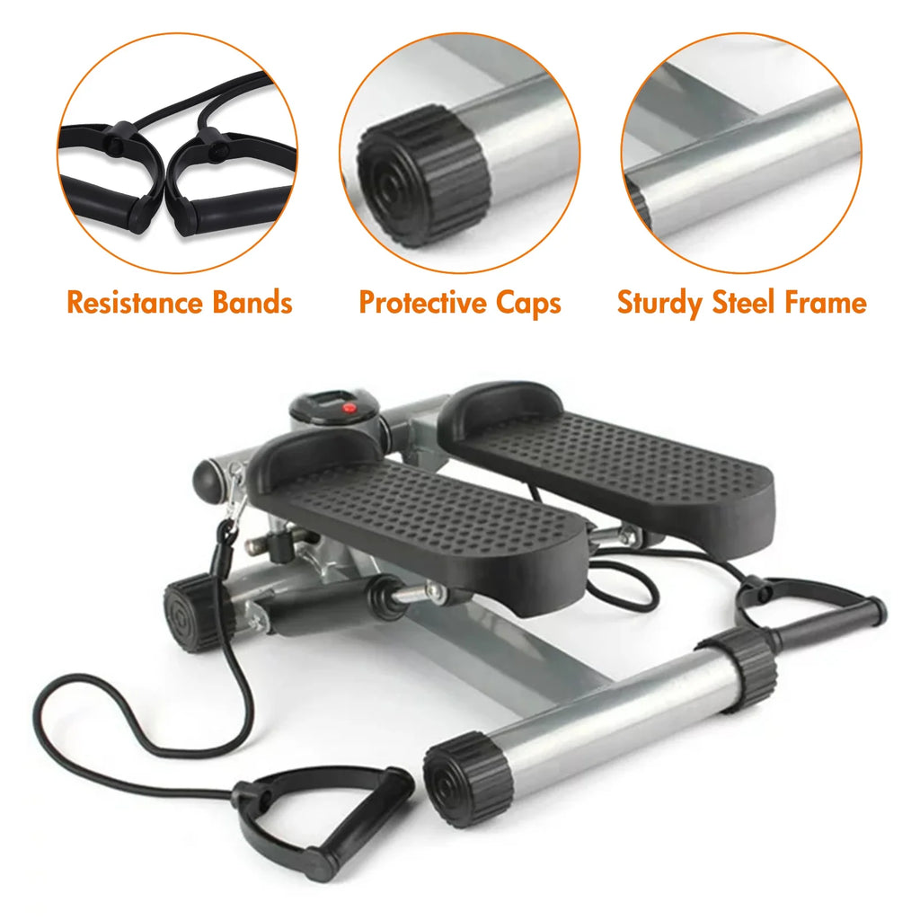 Gray Mini Stepper Air Stair Climber Exercise Machine with Resistance Band H7002