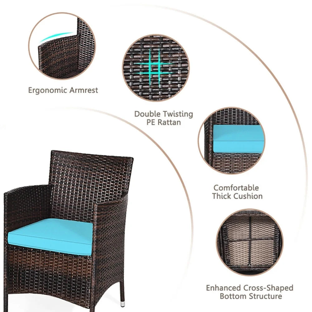 3 Piece Rattan Wicker Patio Conversation Set with Coffee Table & Chairs Y710524