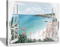 Blue Ocean Beach Window Canvas Art 36'' x 24'' C621