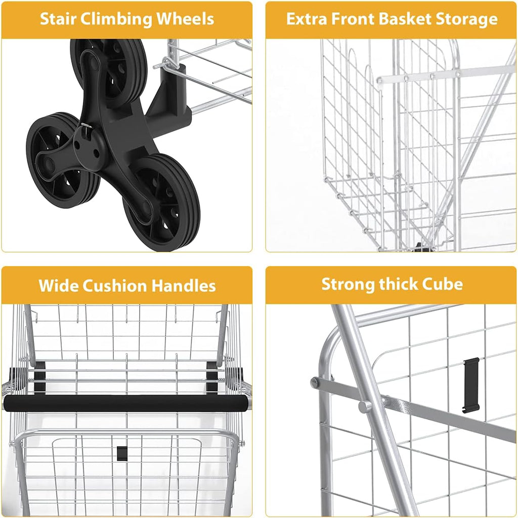 Grocery Shopping Cart with Wheels, 66 LBS Capacity, Collapsible A368