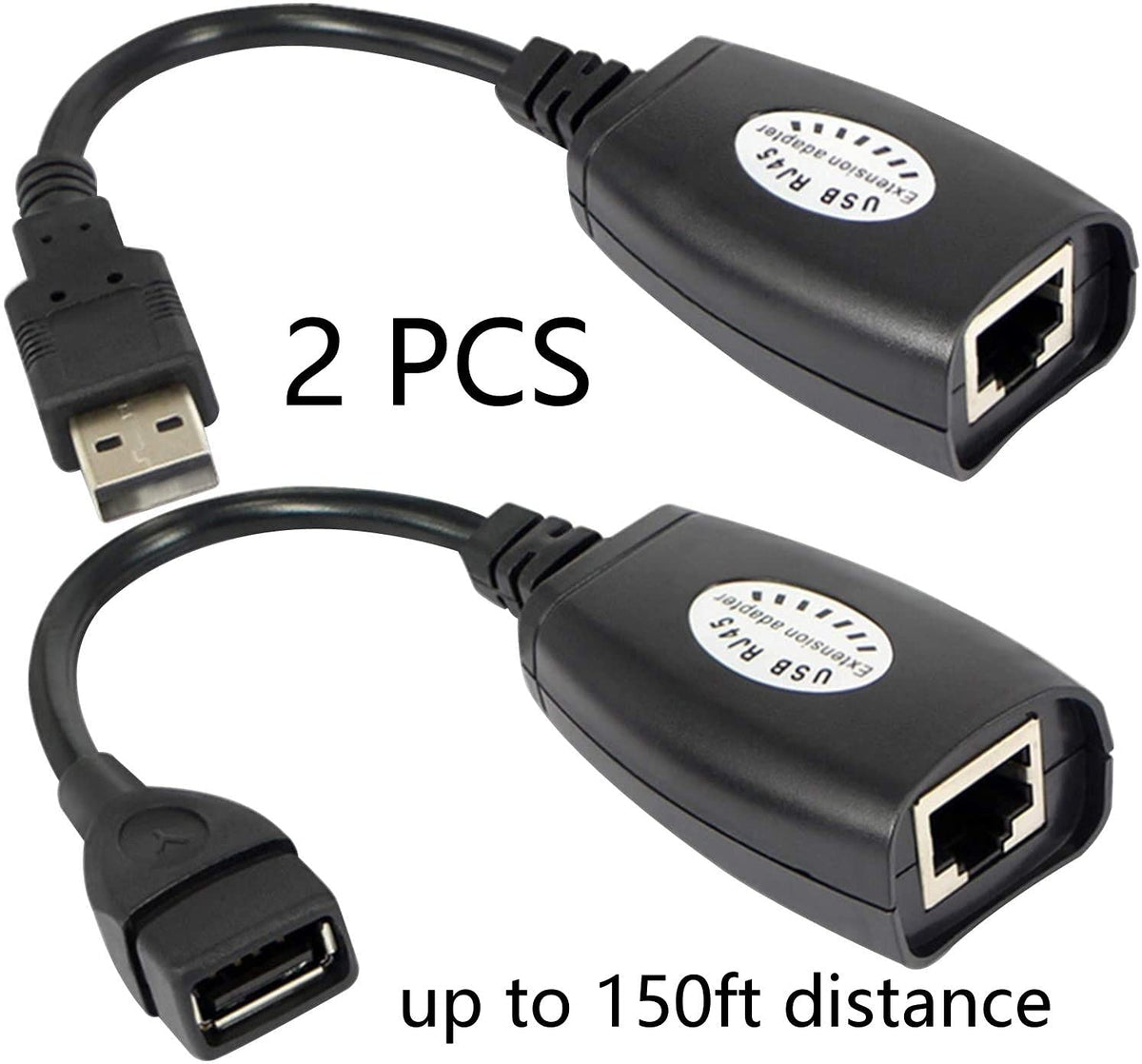 USB to RJ45 Extension Adapter Over Cat5/Cat6 Cable up to 150ft Black K88514