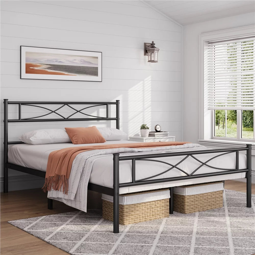 Black Queen Metal Bed with Headboard and Footboard Q3003