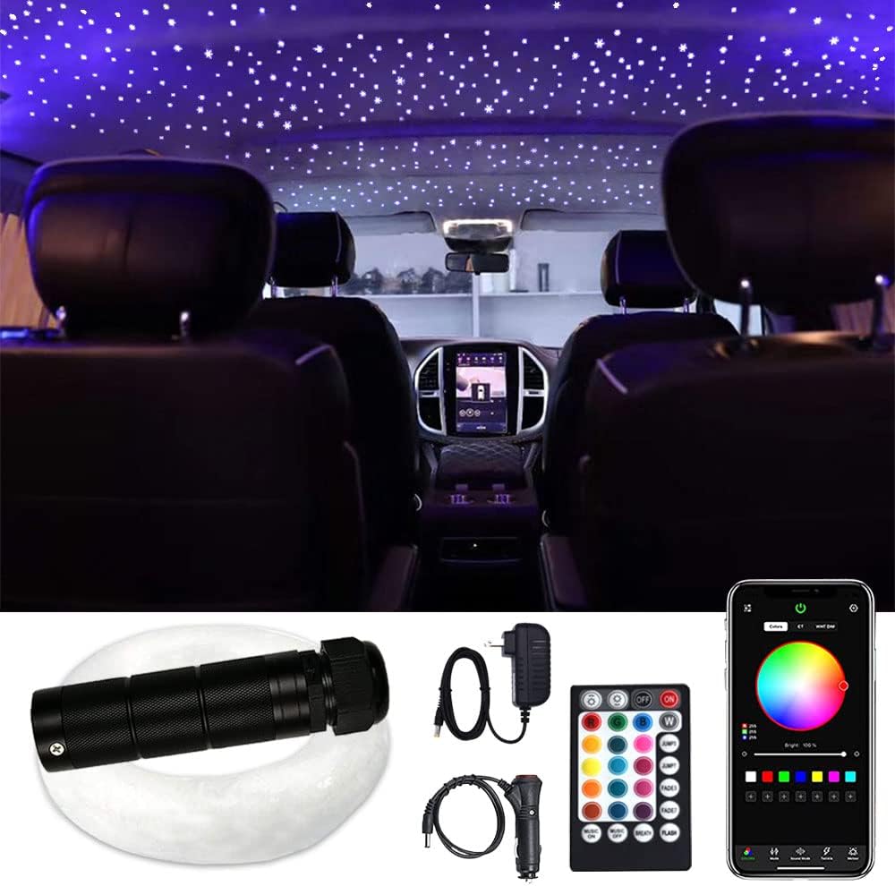 Car Use Bluetooth 6W RGB LED Fiber Optic Light Star Ceiling Kit D21710