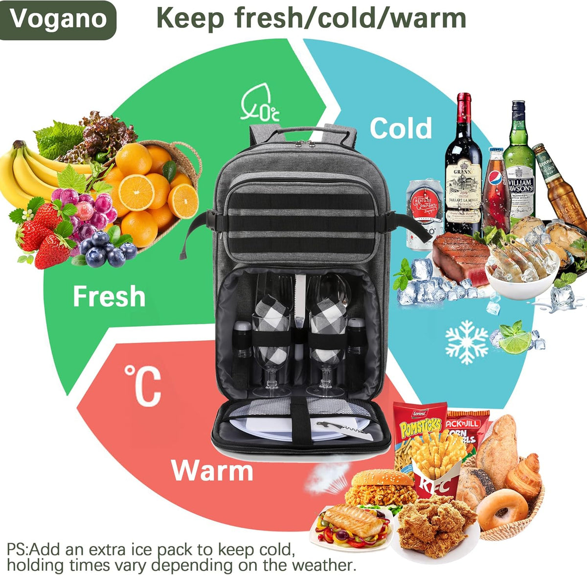 Picnic Backpack Cooler Bag for 2 Person Set with Insulated Compartment, Fleece Blanket, Cutlery Set I1773