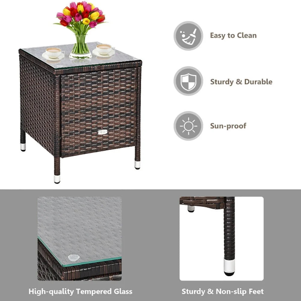 3 Piece Rattan Wicker Patio Conversation Set with Coffee Table & Chairs Y710524