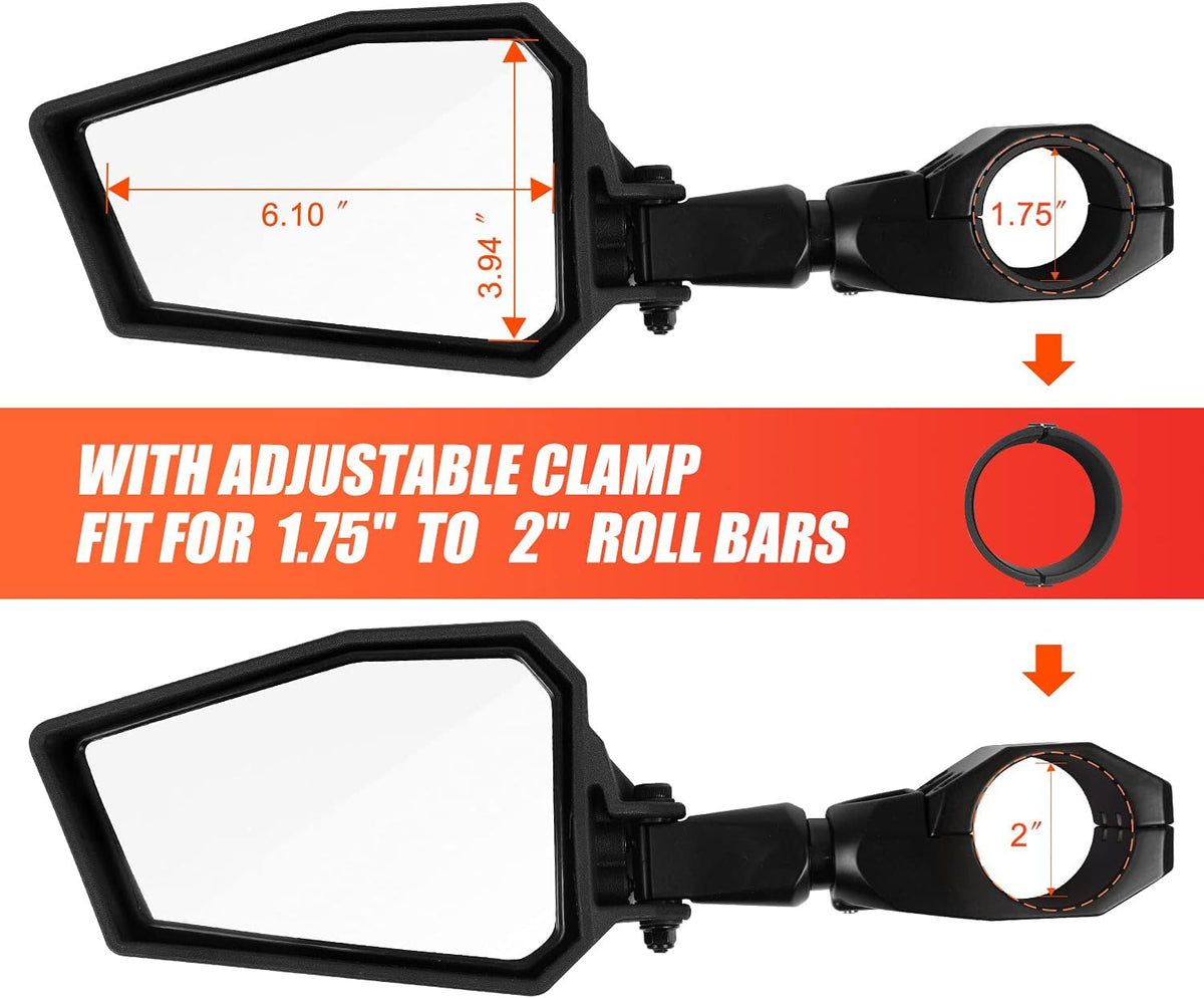 UTV Side View Mirrors 1.75-2 Roll Bar Rear View Mirrors Q786181