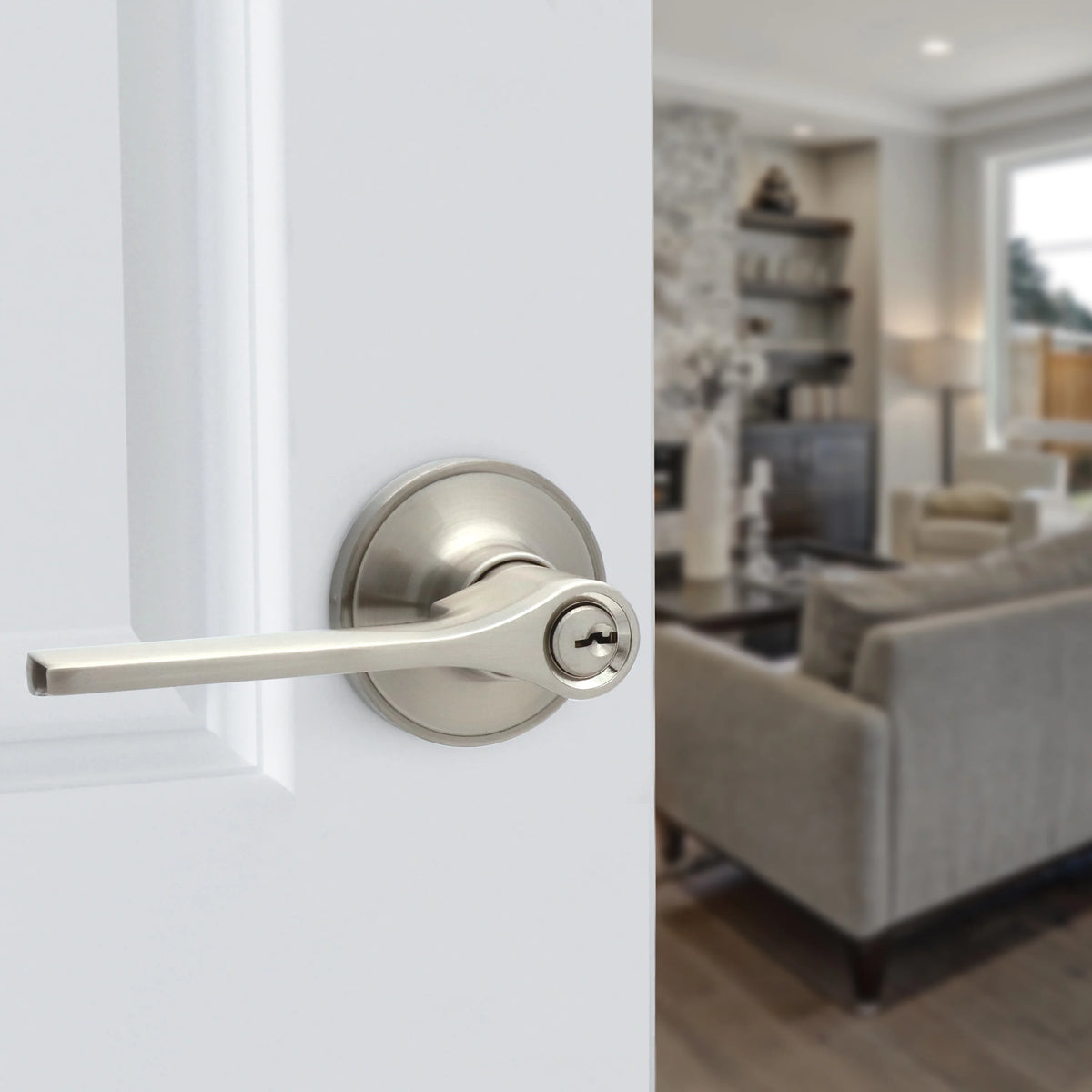 Entry Door Lever Satin Nickel with Round Rosette J613793