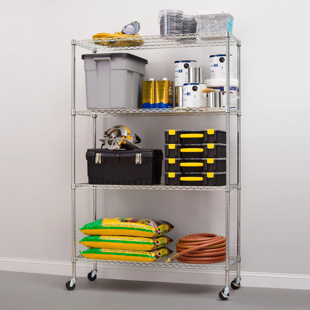 Steel 4-Tier Storage Shelf Unit 2400lb Capacity Chrome E9790