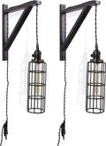 2 Vintage Farmhouse Design Wall Lamp Sconce Set with Wood Wall Bracket V859