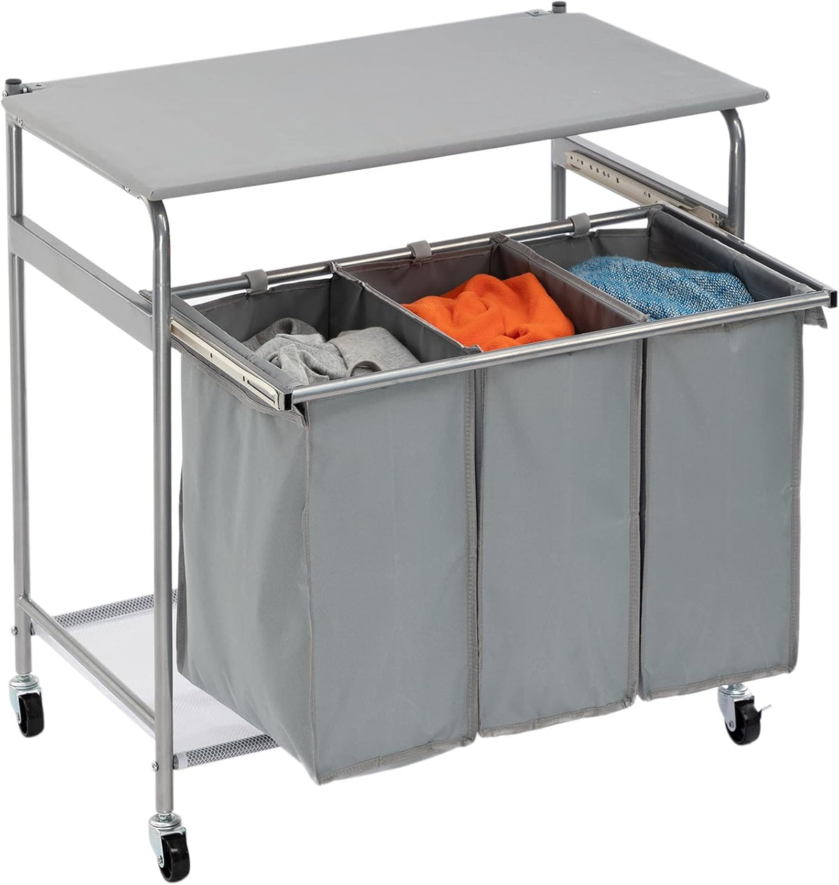 3-Bag Laundry Sorter Cart with Wheels Grey Q71245