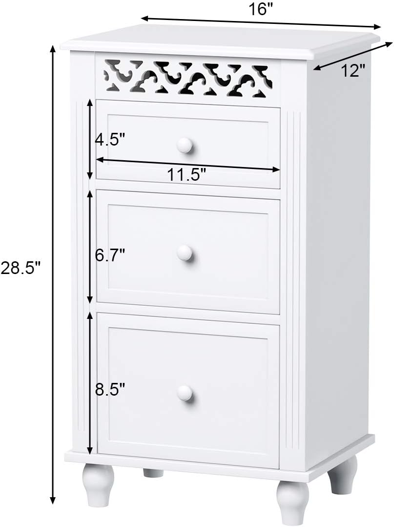 White 3 Drawer Wood Storage Cabinet F74789