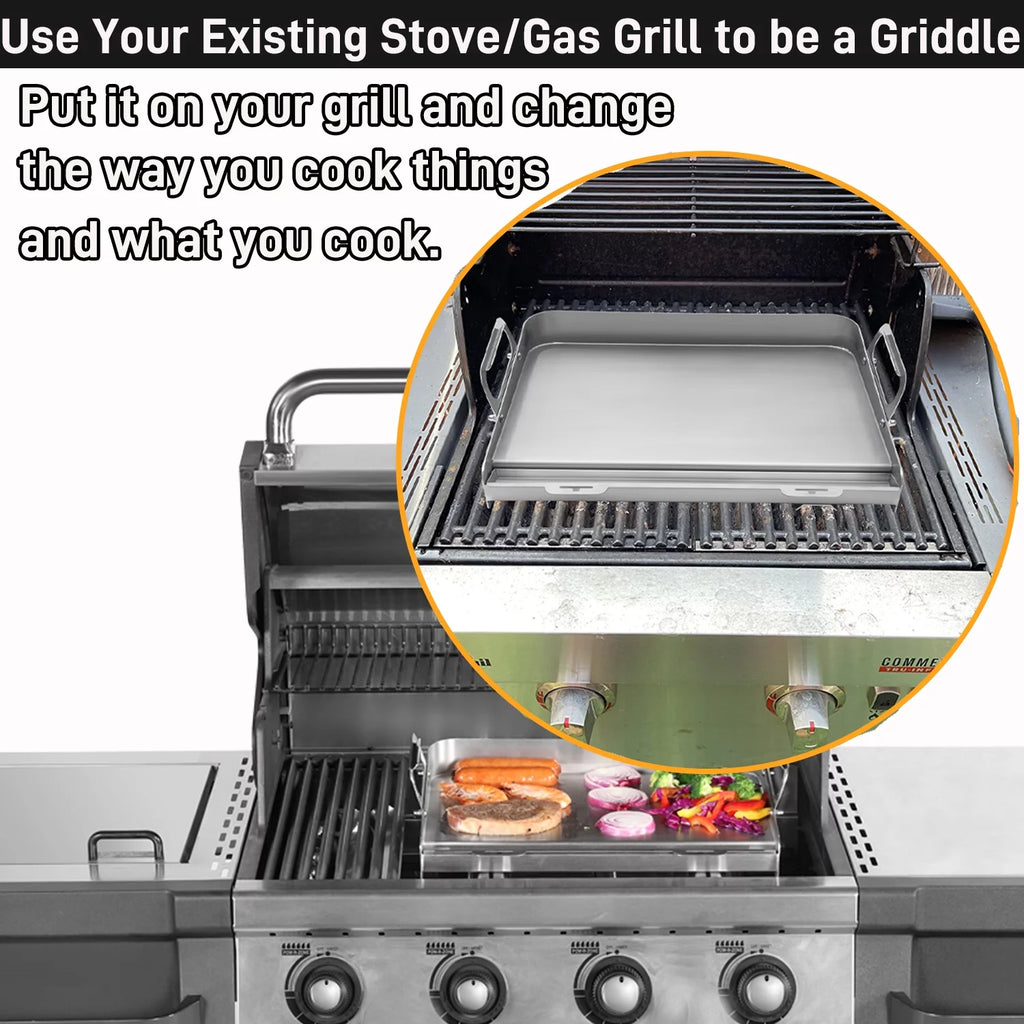 Flat Top Grill Griddle with Removable Grease Tray, 24 x 16 Stainless Steel C480291