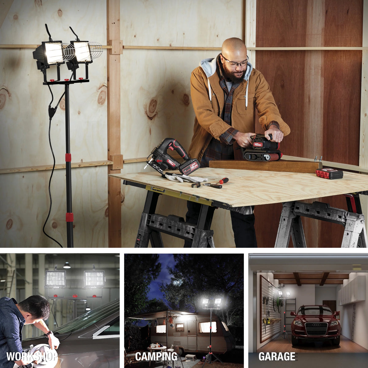 1000W Halogen 2 Light Tripod Mounted Portable Work Light E53429