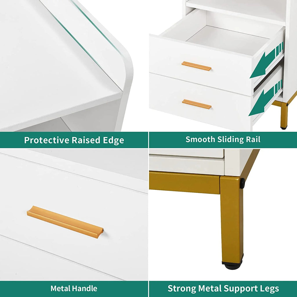 White Night Stand with 2 Drawers and Charging Station P1958