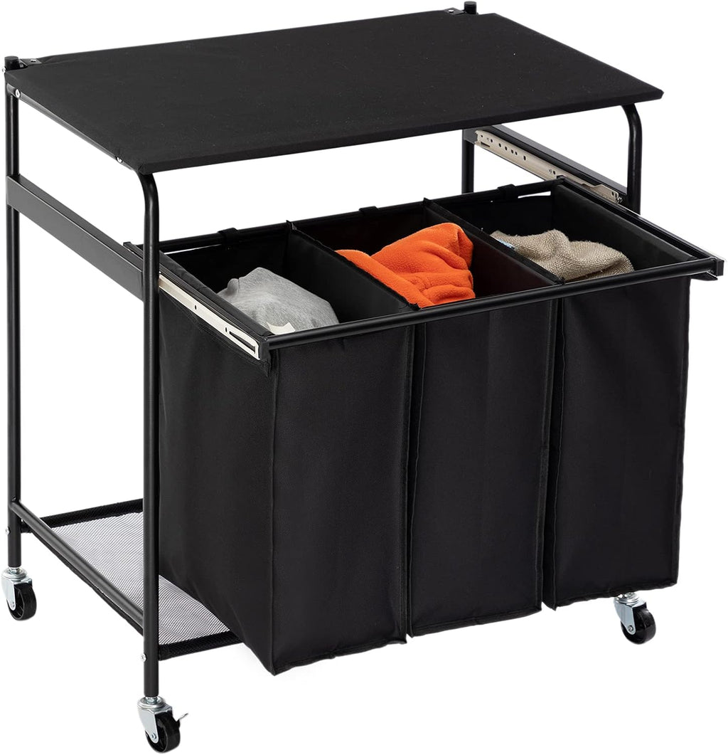 3-Bag Laundry Sorter Cart with Wheels Grey Q71245