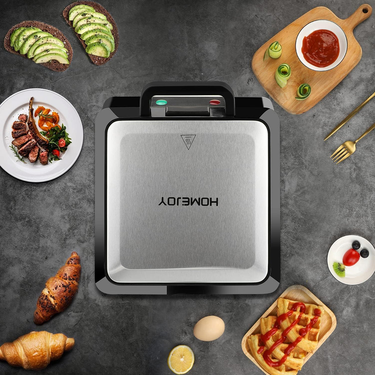 4-Slice Stainless Steel Non-stick Waffle Maker W7888