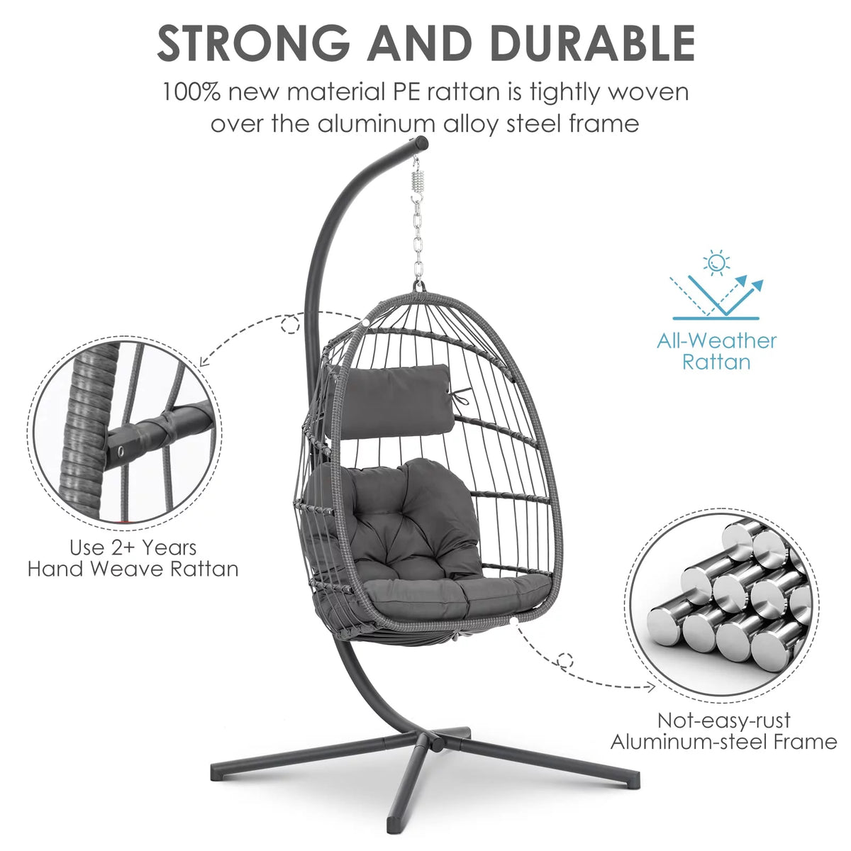 Hanging Egg Chair with Steel Stand and Cushion I55921