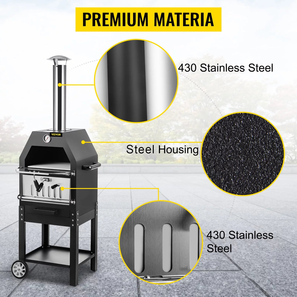 12 Wood Fire Outdoor Pizza Oven with 2 Removable Wheels F350957