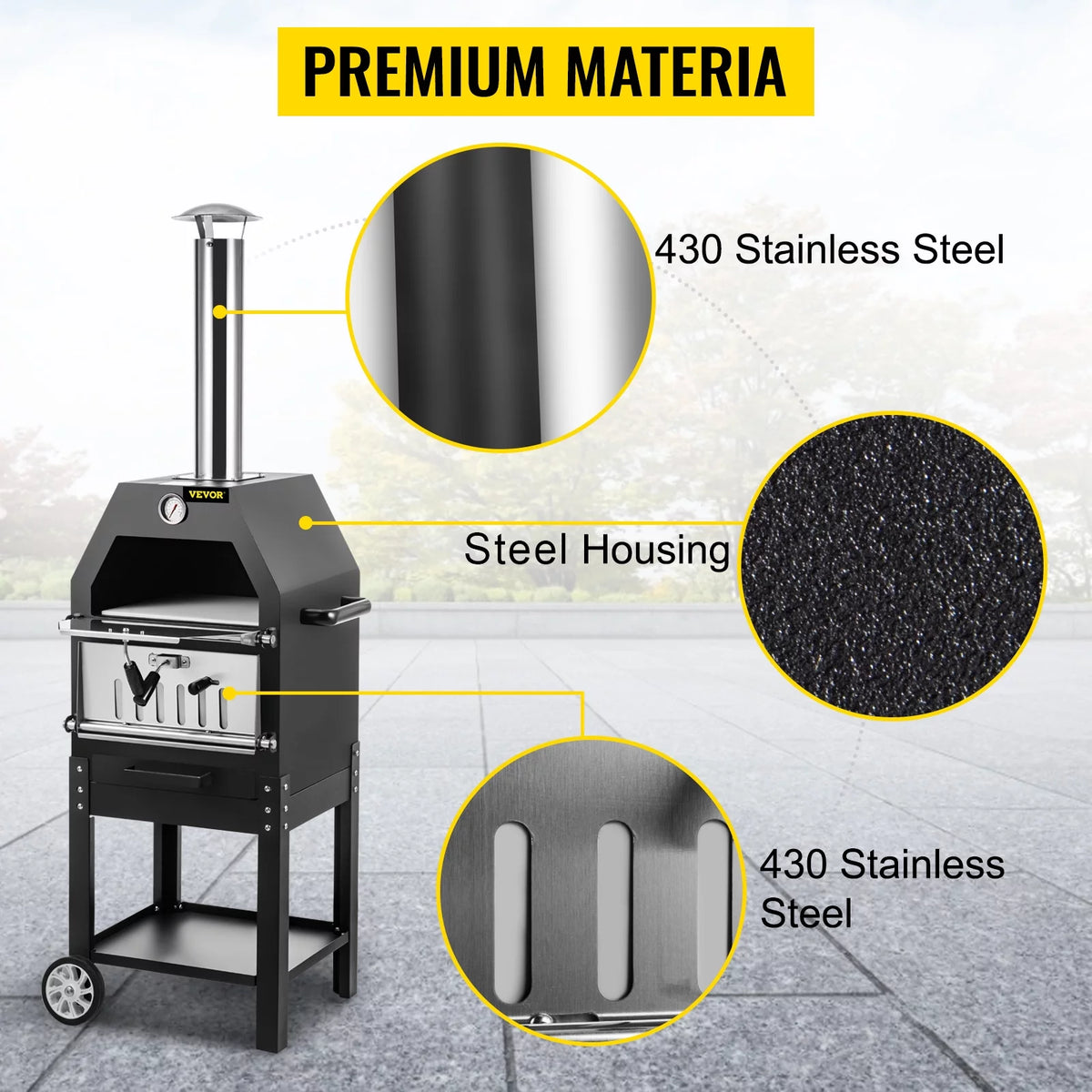 12 Wood Fire Outdoor Pizza Oven with 2 Removable Wheels F350957