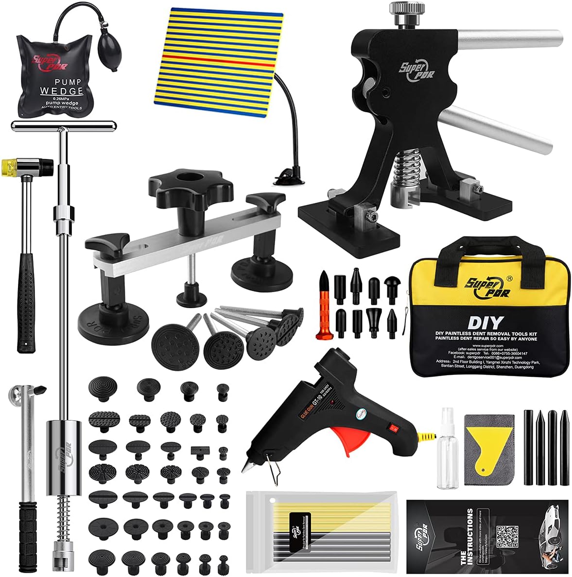 Paintless Dent Repair Kit with Bridge Dent Puller and Black Dent Lifter X529