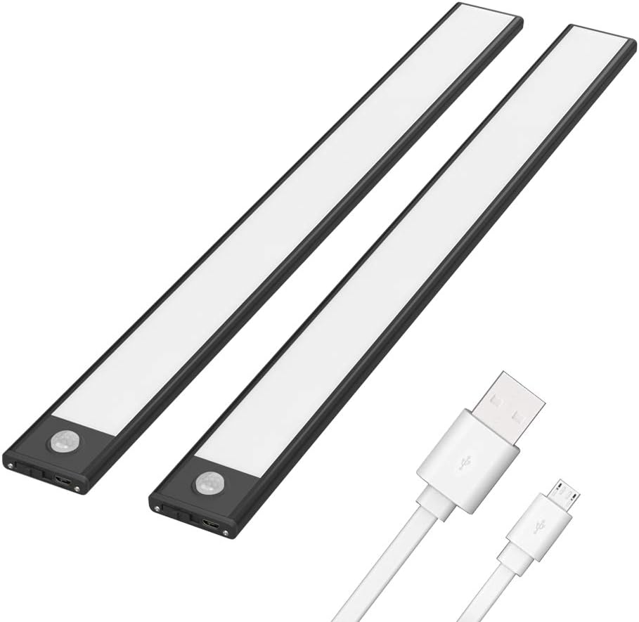 24 inch Wireless Motion Sensor Rechargeable LED Cabinet Lights Black 2 Pack K532