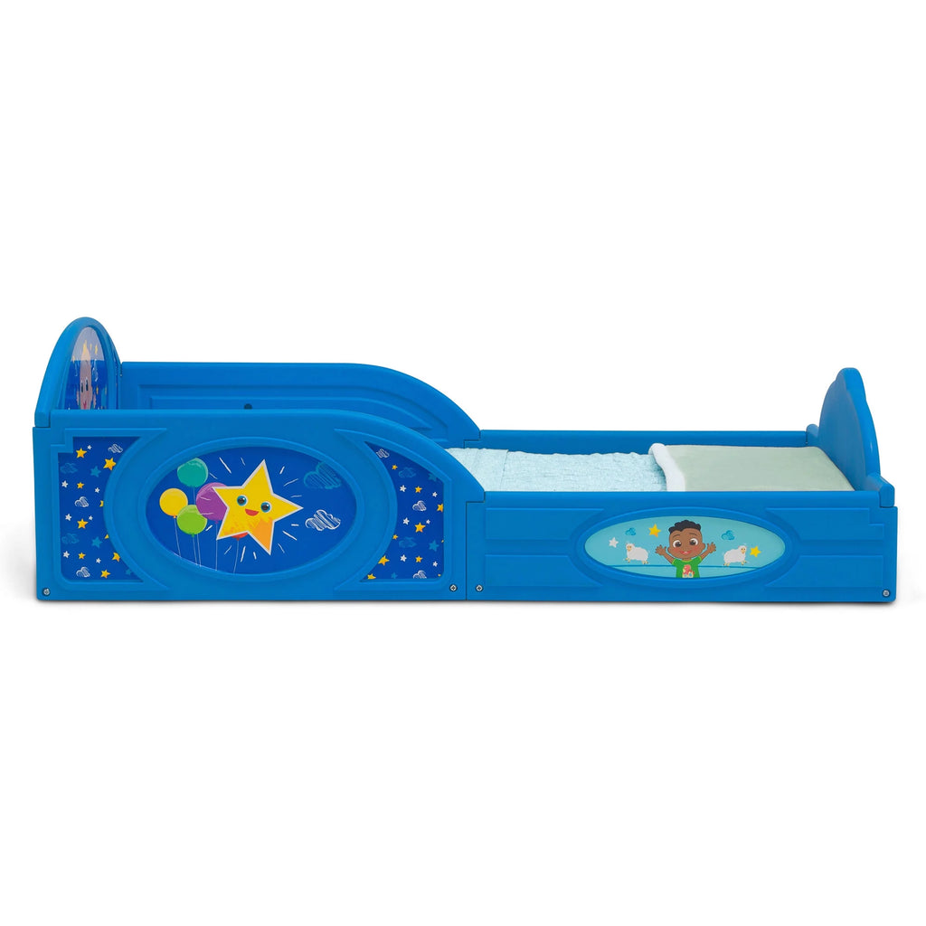 Blue Toddler Bed with Built-In Guardrails W39684