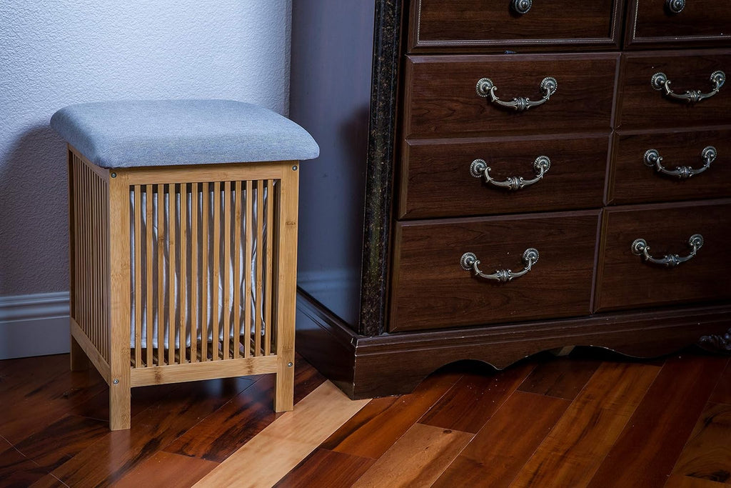 Bamboo Laundry Storage Basket Ottoman 21 Inch Tall Brown and White H478