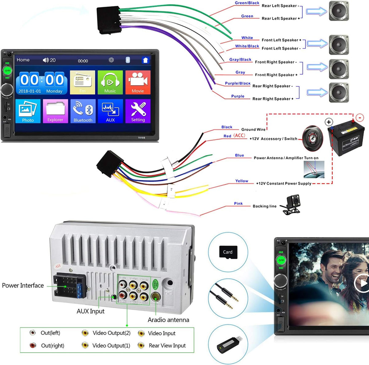 7” Touch Screen Double Din Car Stereo with Backup Camera G31874
