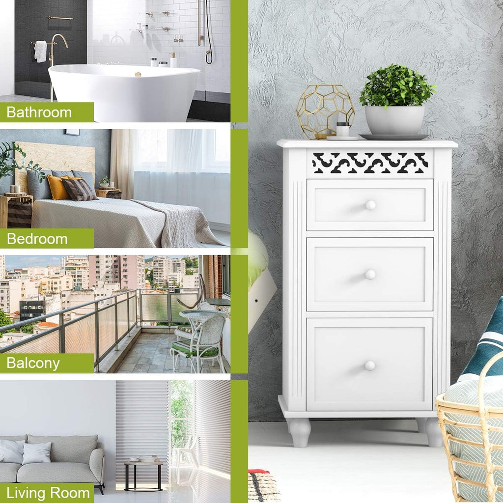 White 3 Drawer Wood Storage Cabinet F74789