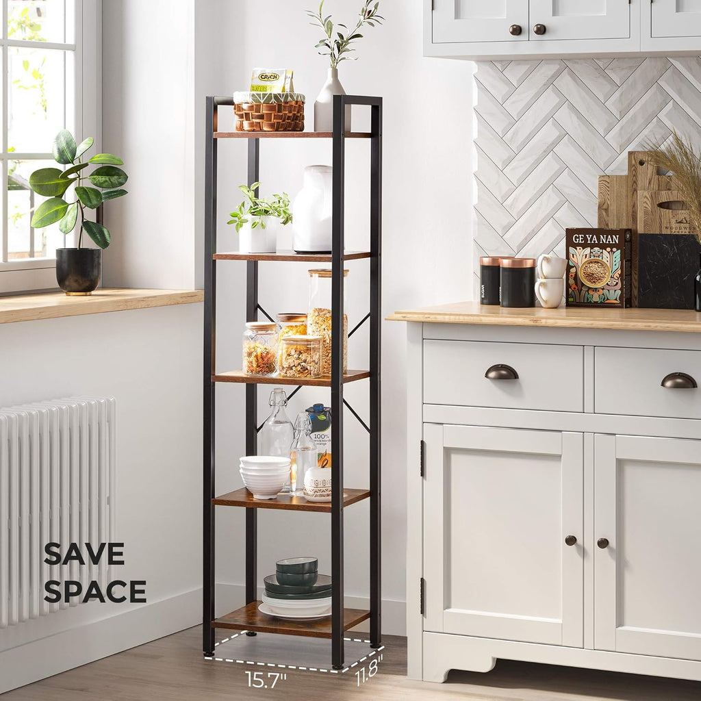 5-Tier Rustic Brown and Black Bookshelf K69609