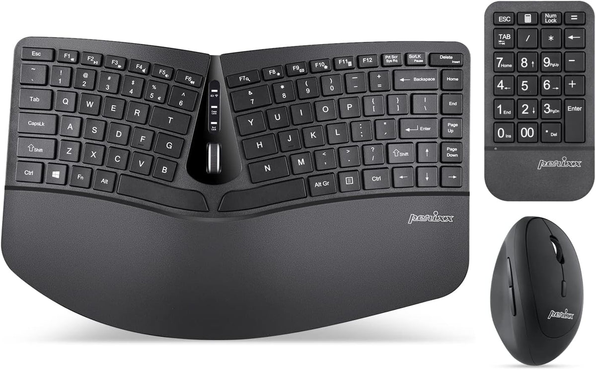 Wireless Compact Ergonomic Keyboard with Vertical Mouse and Numeric Keypad E144