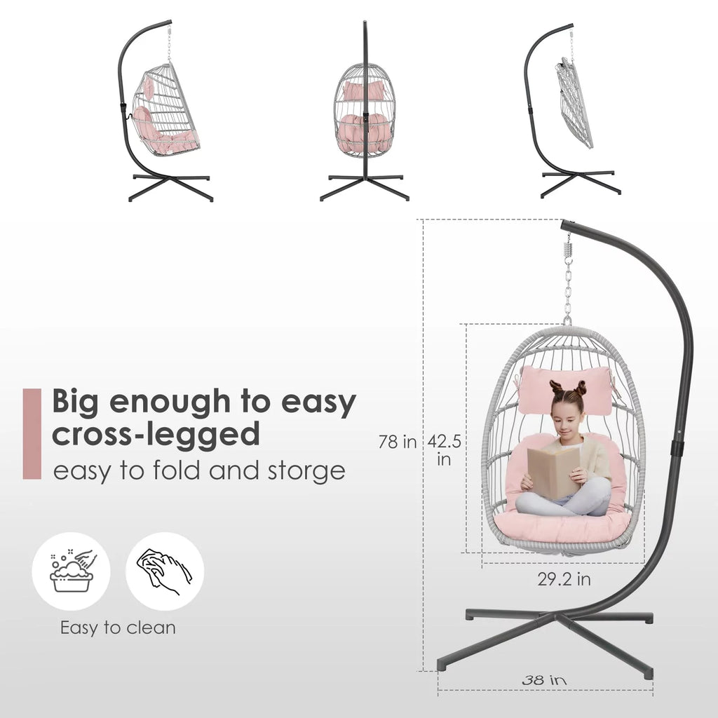 Hanging Egg Chair with Steel Stand and Cushion I55921