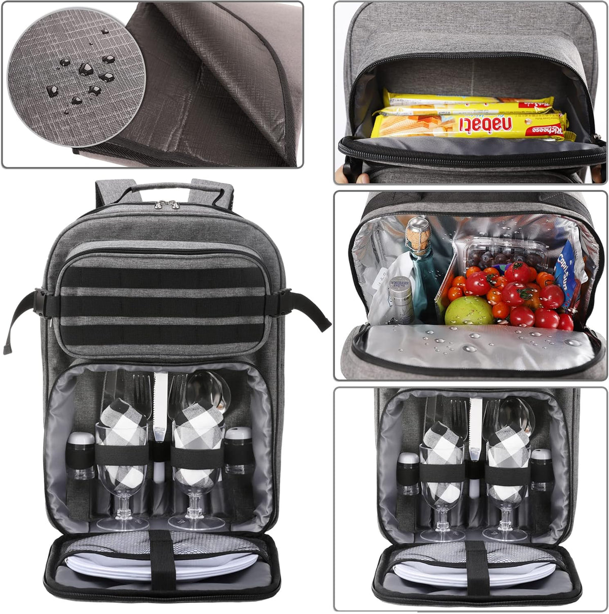Picnic Backpack Cooler Bag for 2 Person Set with Insulated Compartment, Fleece Blanket, Cutlery Set I1773