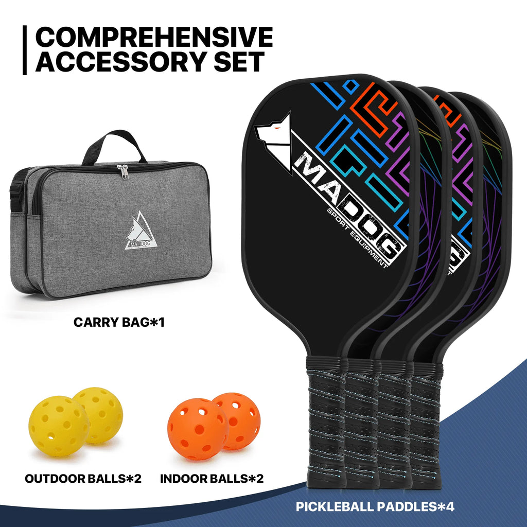 Carbon Fiber Pickleball Rackets Set of 4 with 4 Balls T986196
