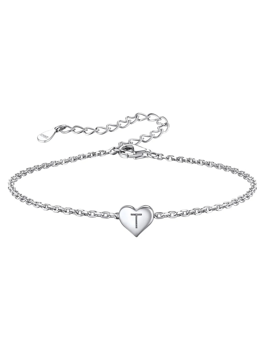 Initial Heart Bracelet 925 Sterling Silver Chain Bracelet D76896