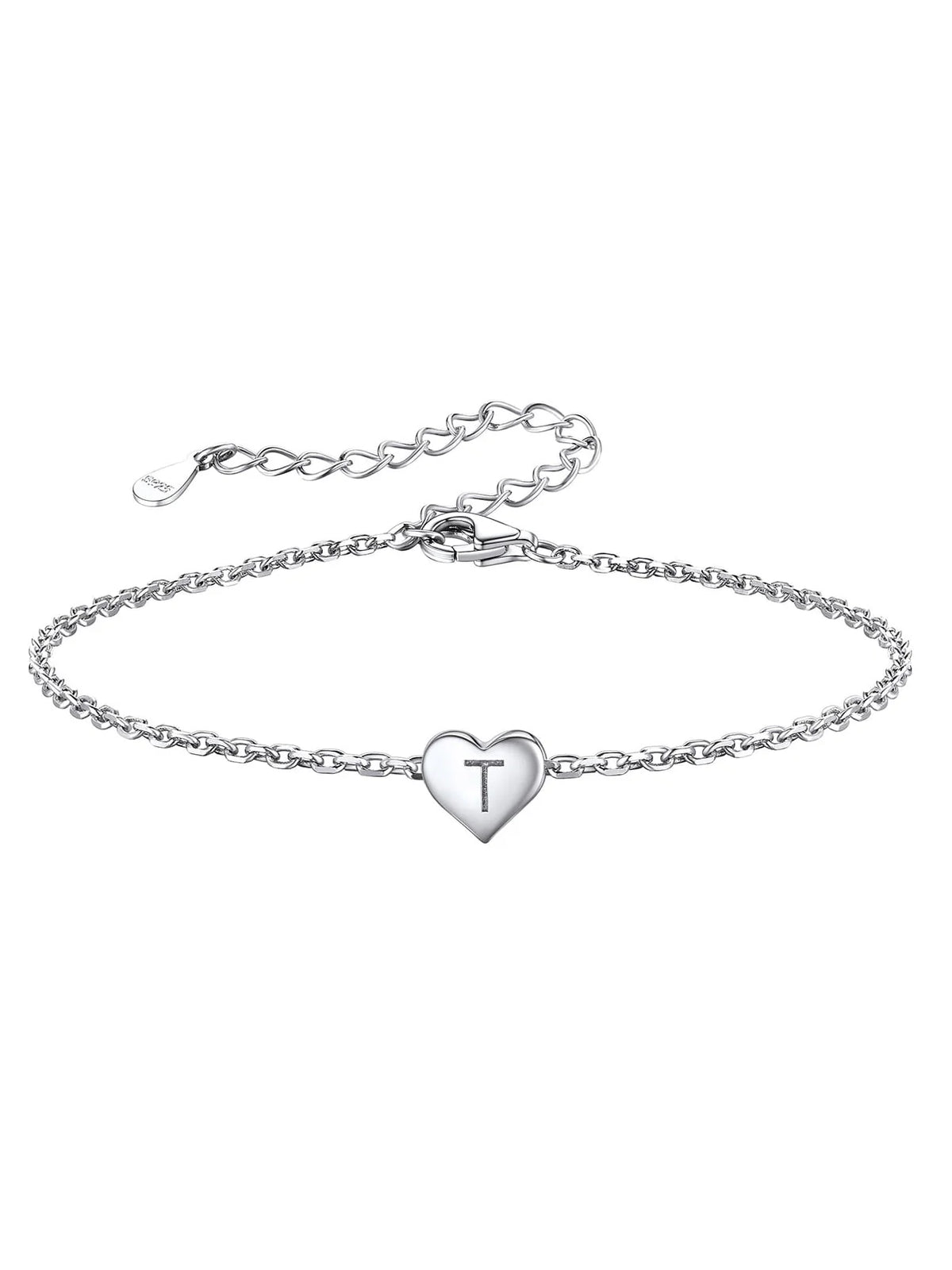 Initial Heart Bracelet 925 Sterling Silver Chain Bracelet D76896