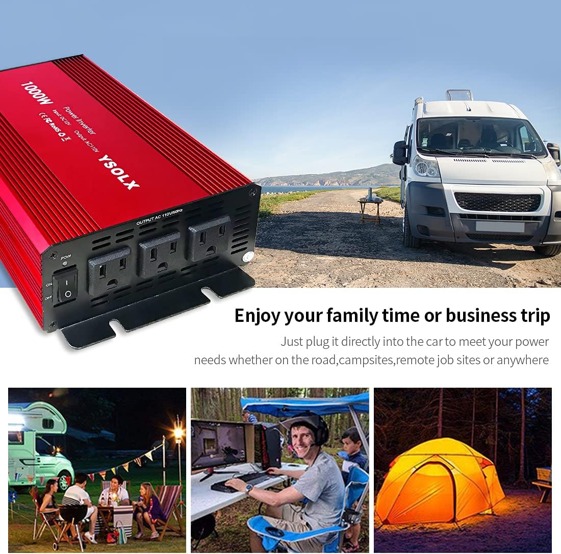 1000 Watt 12V to 110V Power Inverter with 3 AC Outlets R1782