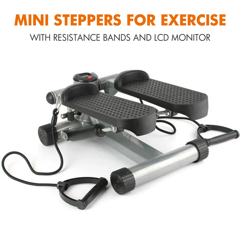 Gray Mini Stepper Air Stair Climber Exercise Machine with Resistance Band H7002