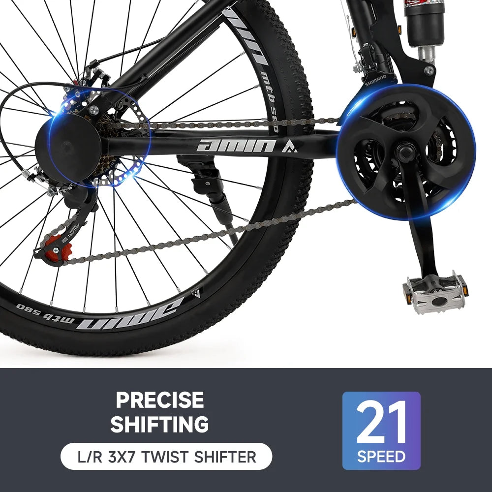 Full Suspension 21 Speed 26 Inch Dual Disc Brake Mountain Bike X6989
