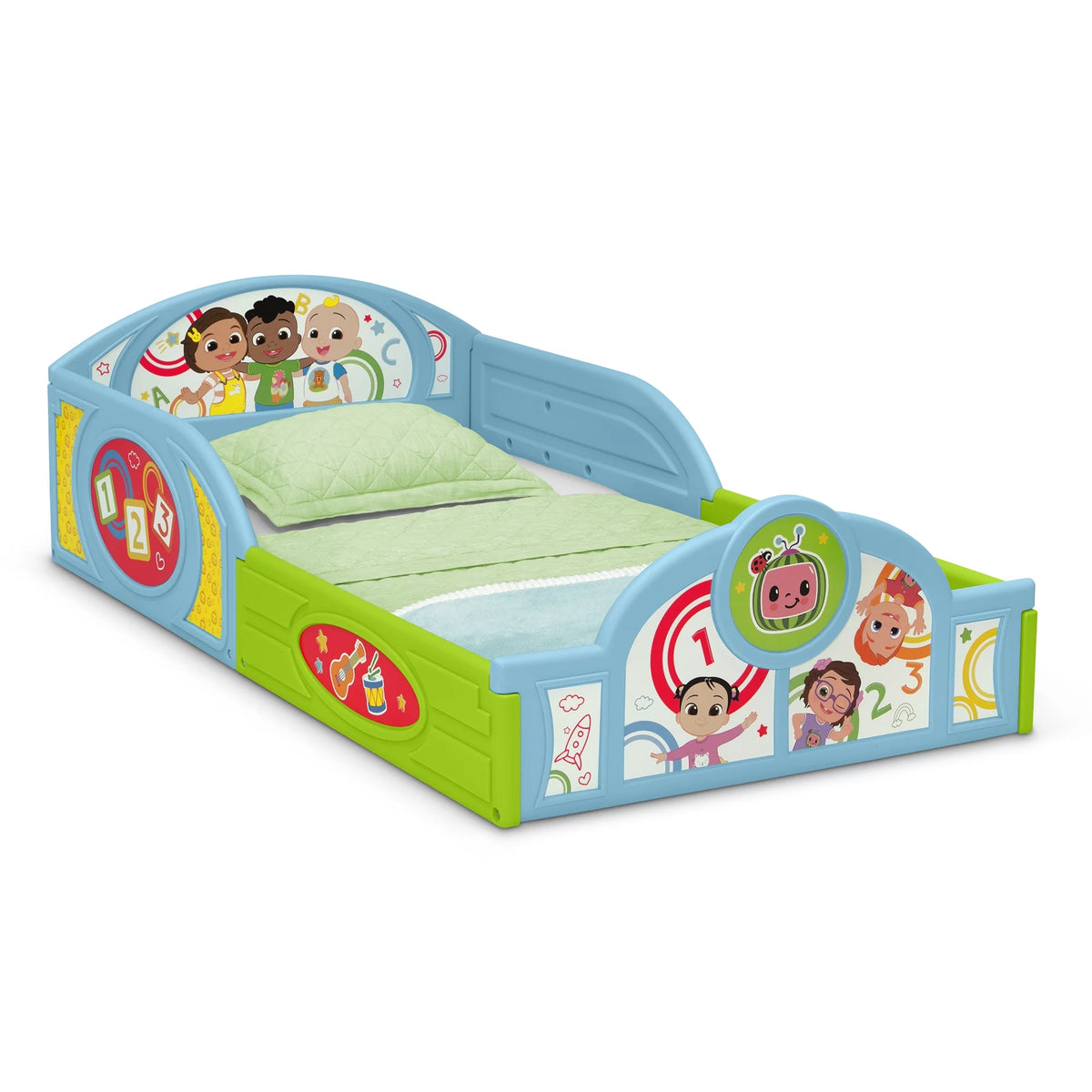 Blue Toddler Bed with Built-In Guardrails W39684
