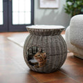 Round Wicker Cat Condo with Top Perch P8391