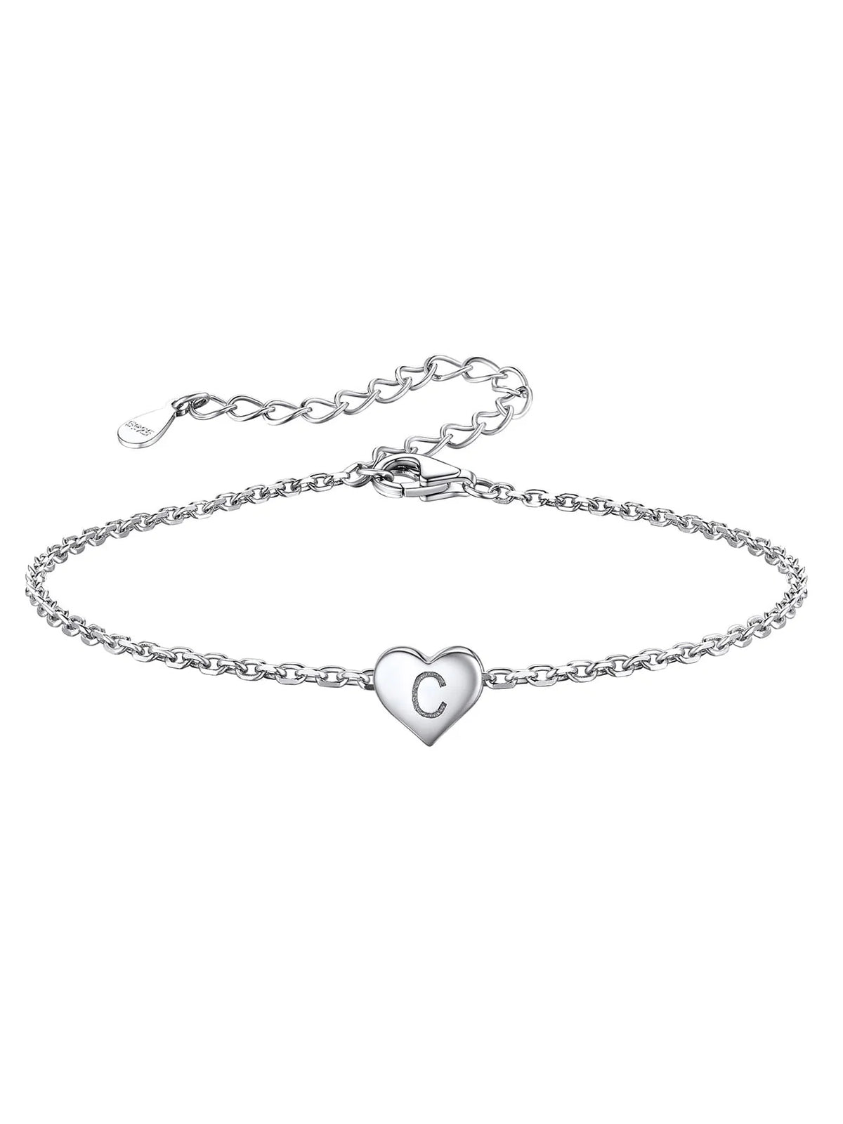 Initial Heart Bracelet 925 Sterling Silver Chain Bracelet D76896