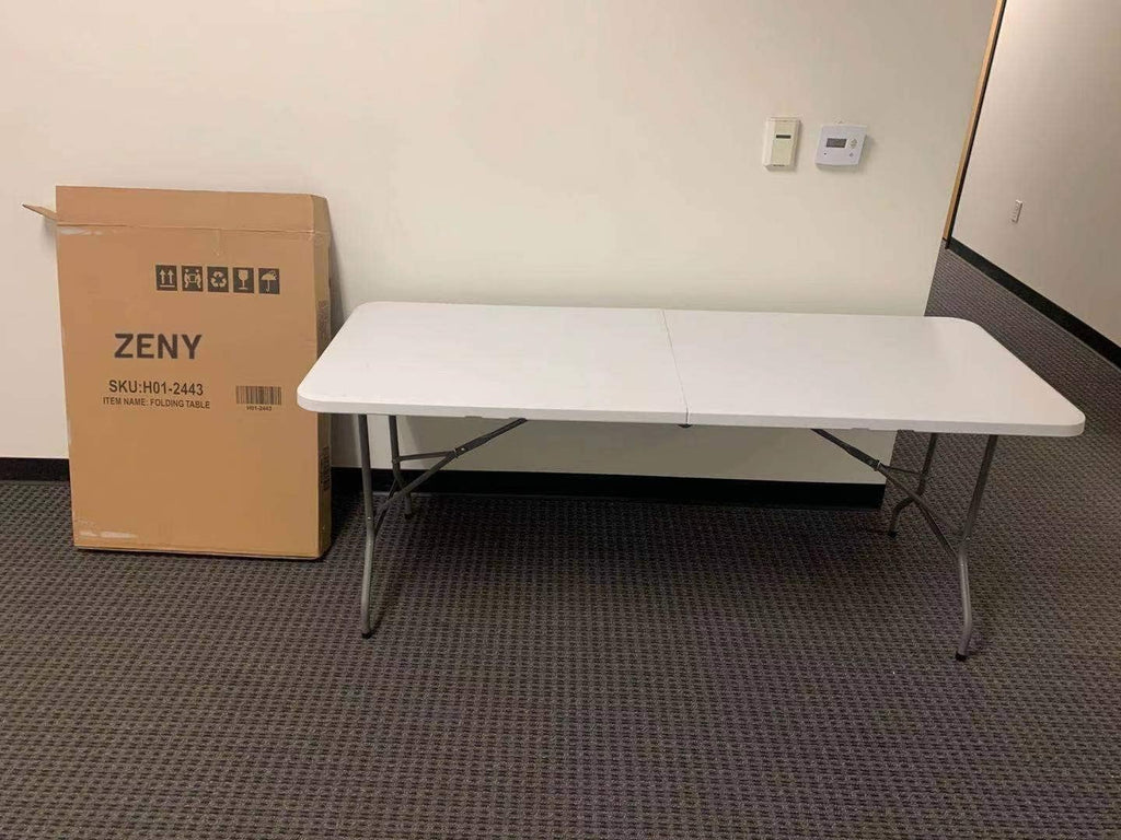 6ft Portable Folding Plastic Table with Handle, White V53448
