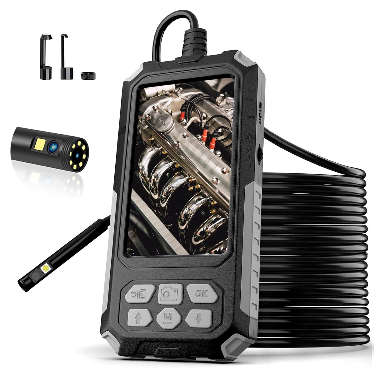 33FT Dual Lens Inspection Endoscope with 4.5 IPS Screen and 8 LED Lights H82026