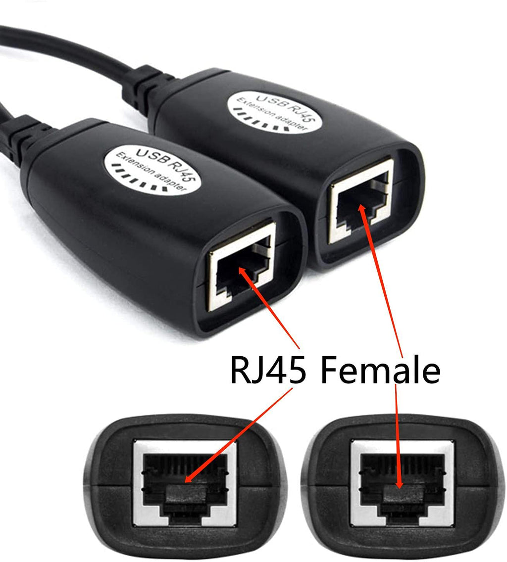 USB to RJ45 Extension Adapter Over Cat5/Cat6 Cable up to 150ft Black K88514
