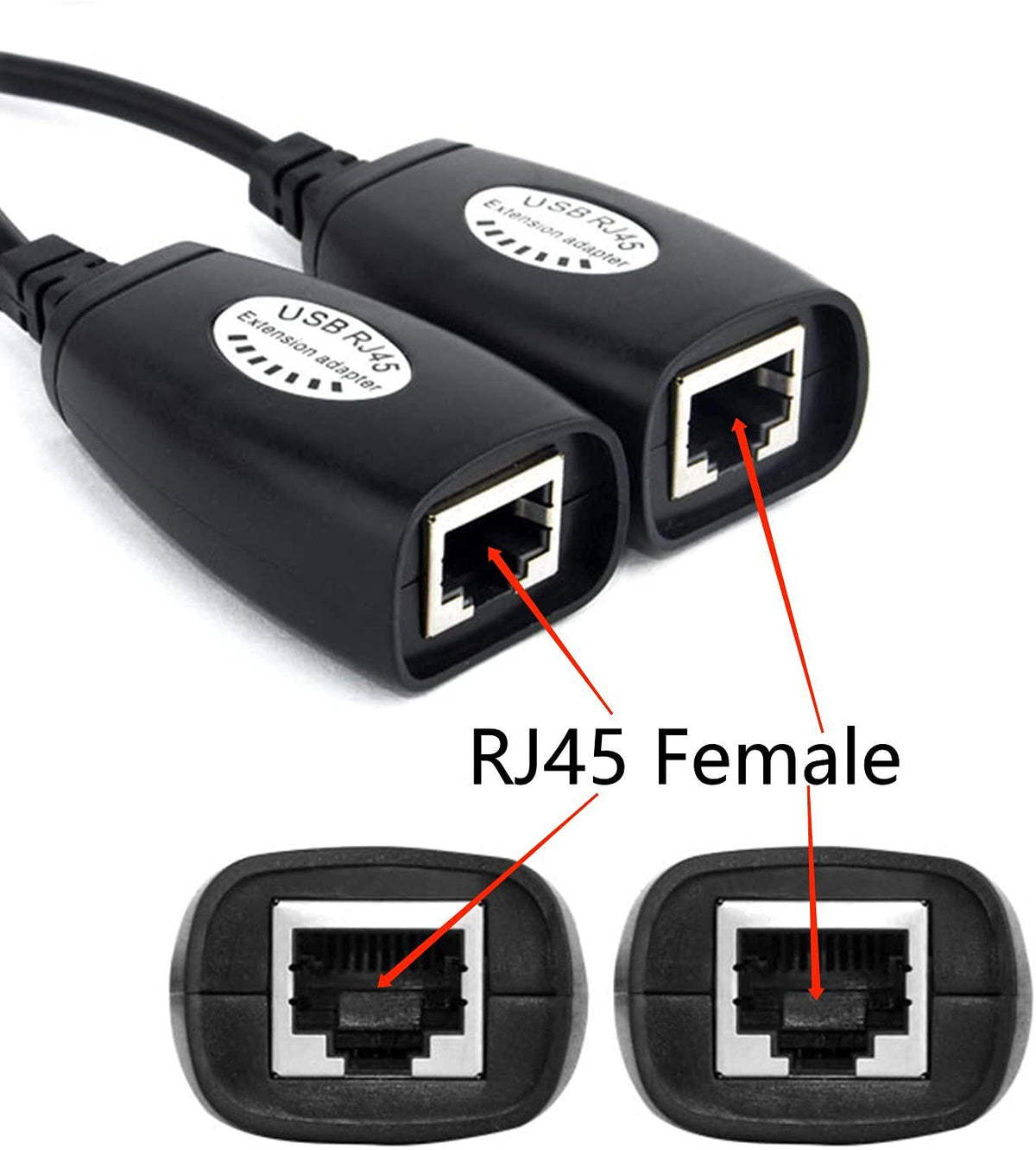 USB to RJ45 Extension Adapter Over Cat5/Cat6 Cable up to 150ft Black K88514