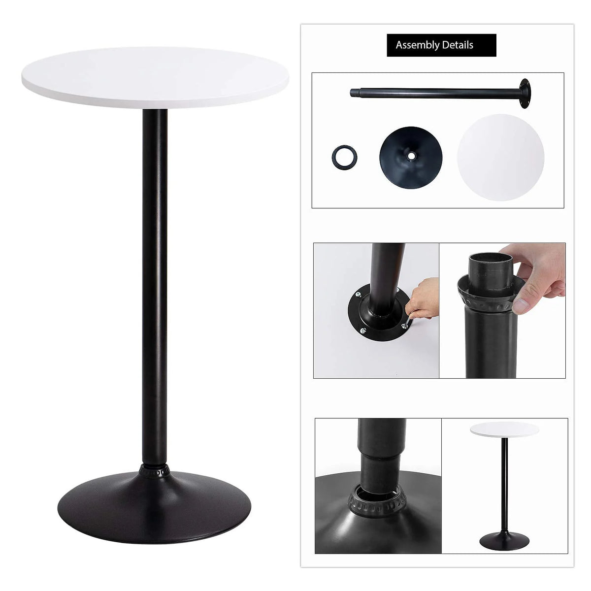 Round Bistro Pub Table 23.8 Bar Height White A864601