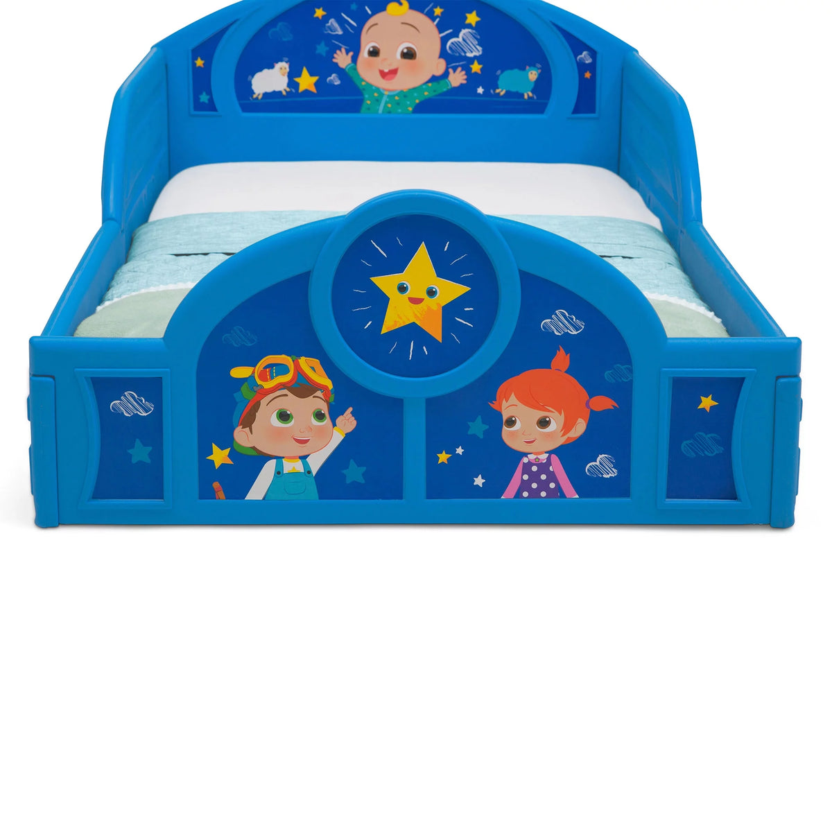 Blue Toddler Bed with Built-In Guardrails W39684