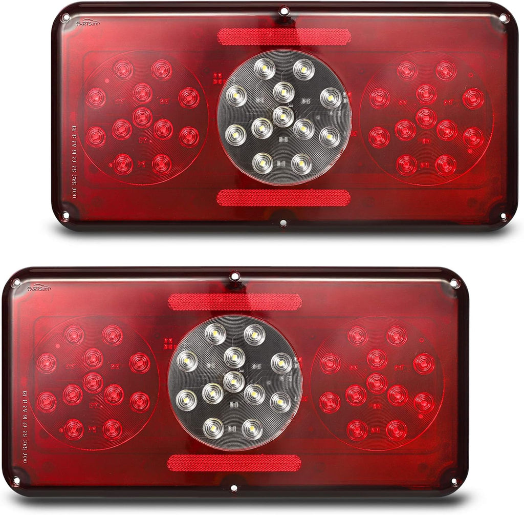 2Pcs Rectangle LED Trailer RV Tail Lights Red and White G254
